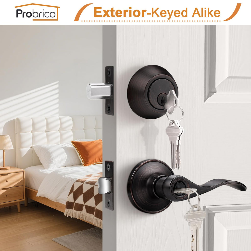 Exterior Door Lock Set Front Door Handle, Front Door Lock Keyed Alike Oil Rubbed Bronze, Exterior Door Handle with
