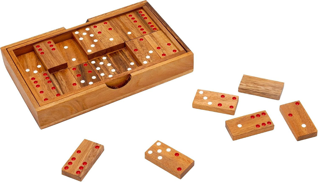 Wood Dominos Set for Adults Double 6 Classic Thick Wooden Professional Colored Dominoes Game Travel Portable Six