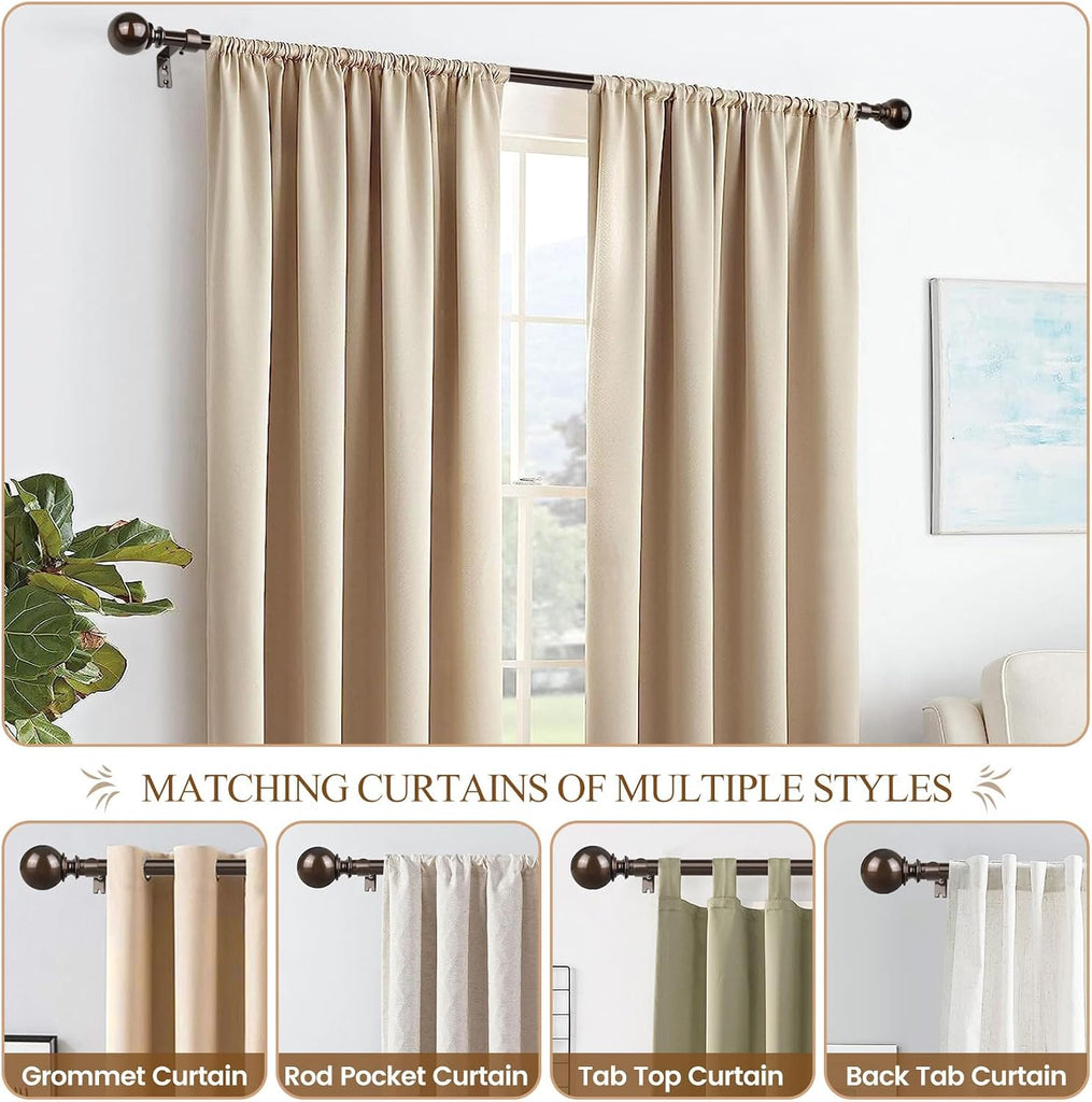 Curtain Rods 32 to 58 Inches (2.6-4.8ft), Antique Bronze Single Curtain Rod for Windows, 7/8 Inch Decorative Drapery