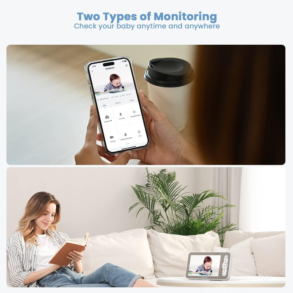 2K Split-Screen Baby Monitor, 5" WiFi 2 Cameras, Night Vision