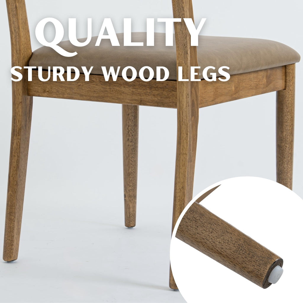 Wooden Dining Chairs Set of 4 PU Leather Upholstered Dining Room Chairs Kitchen Side Chair with Woven Seagrass Back