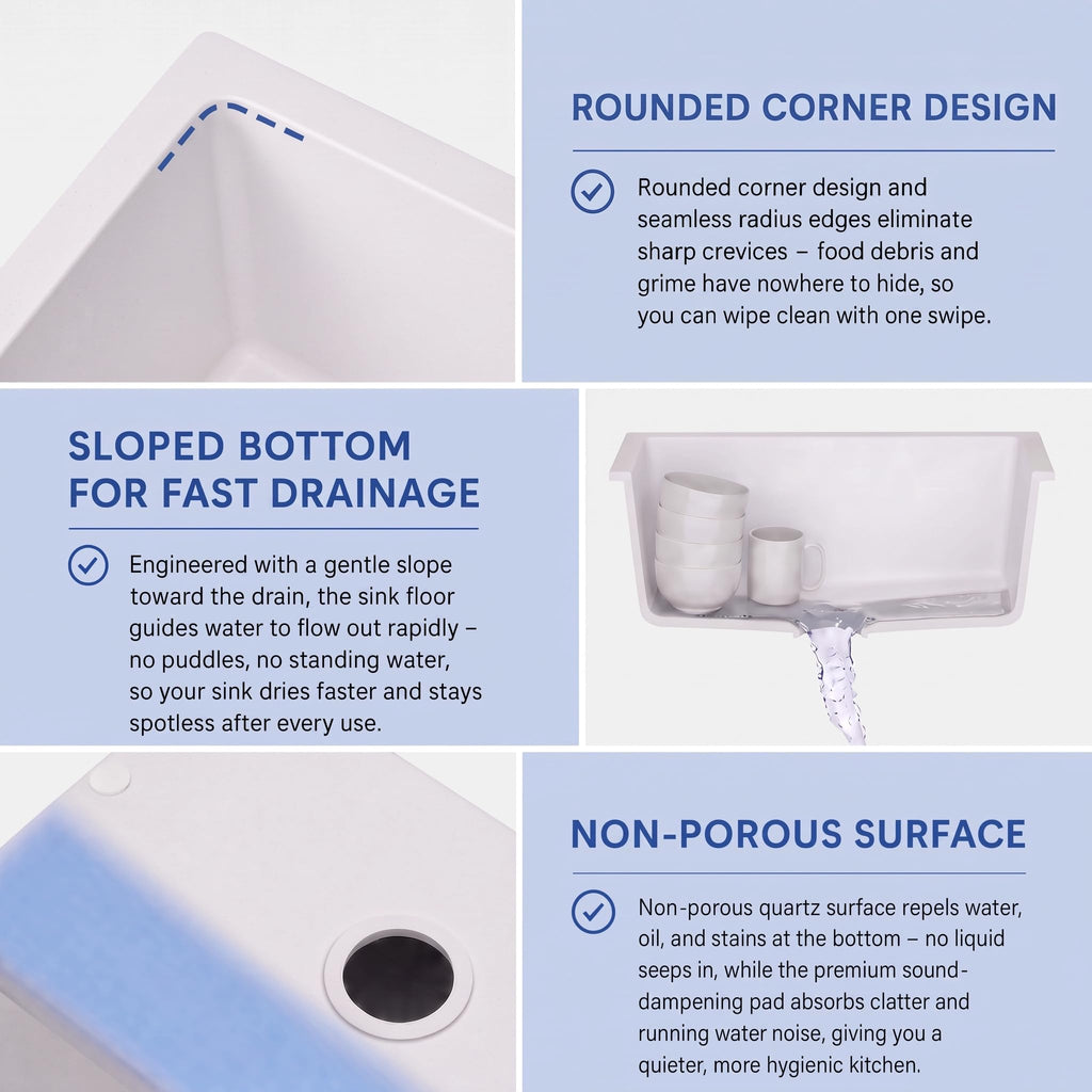 30 Inch White Undermount Kitchen Sink, White Granite Sink 30''x18''
