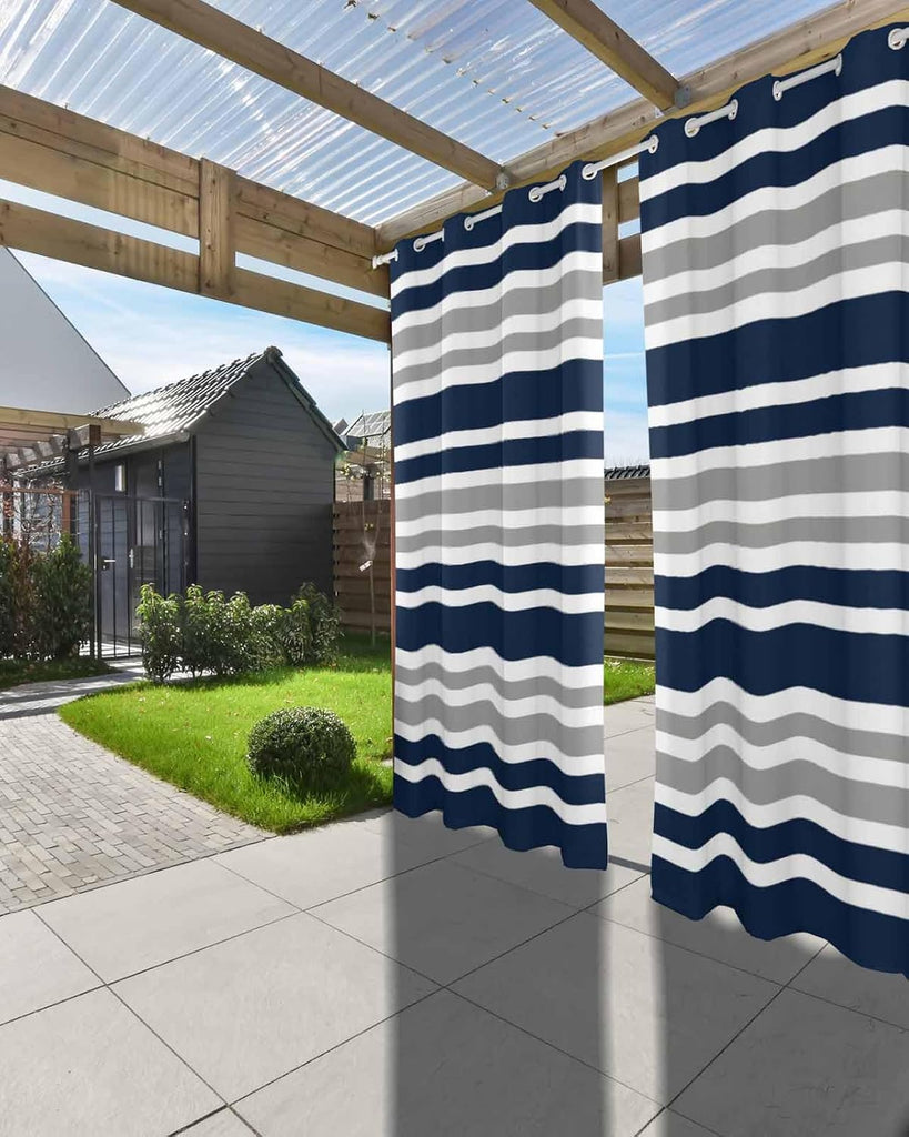 Outdoor Curtains Waterproof, Navy Blue Privacy Screen Outdoor Front Porch Decor, Grommet Outside Curtains for Porch