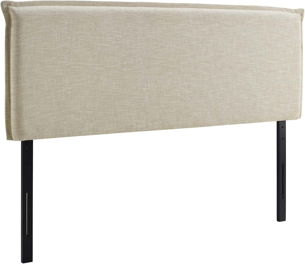 Linen Fabric Upholstered Queen Headboard in Beige with French Piping
