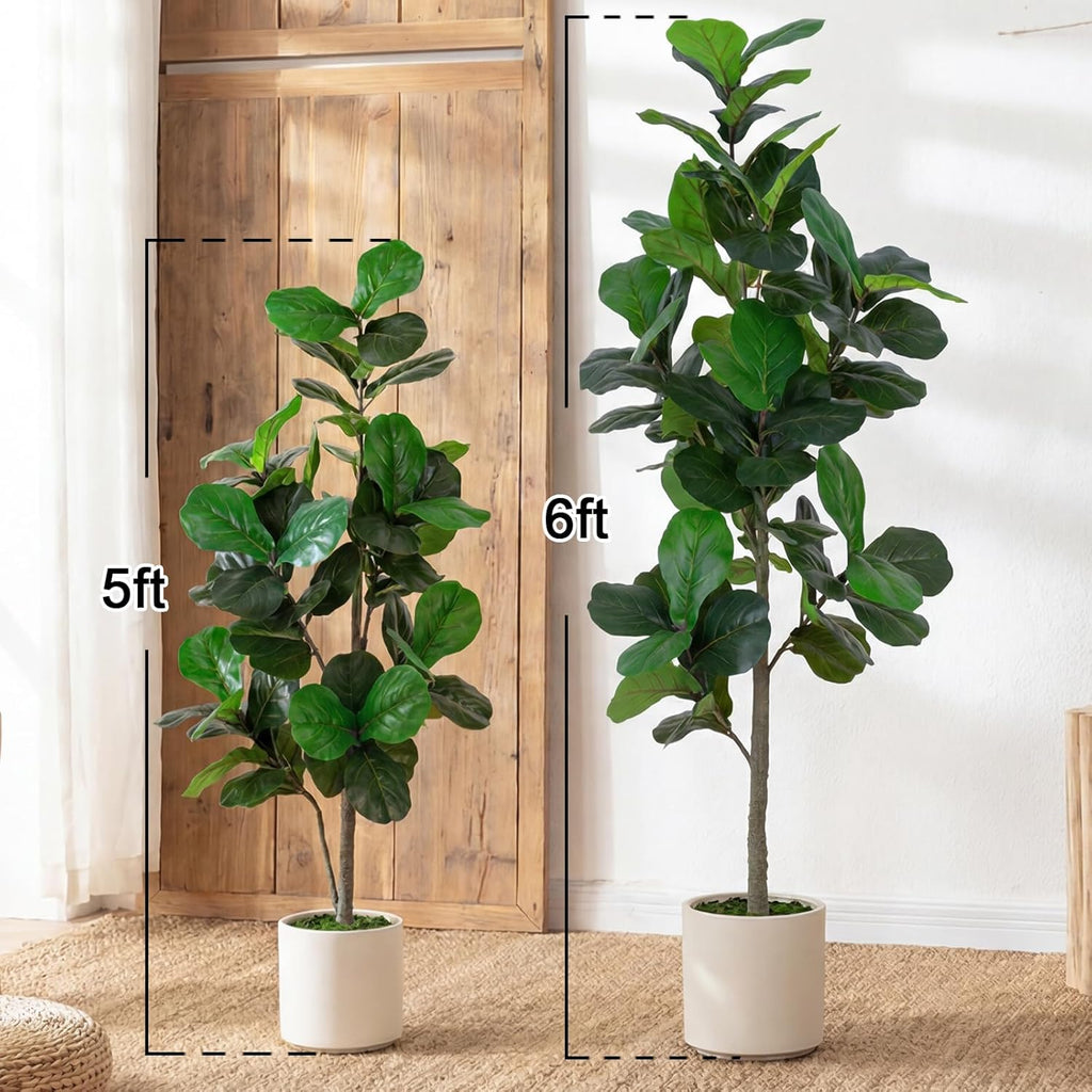 Artificial Fiddle Leaf Fig Tree 6FT Tall Faux Ficus Lyrata Tree with Planter Fig Silk Artificial Floor Plant