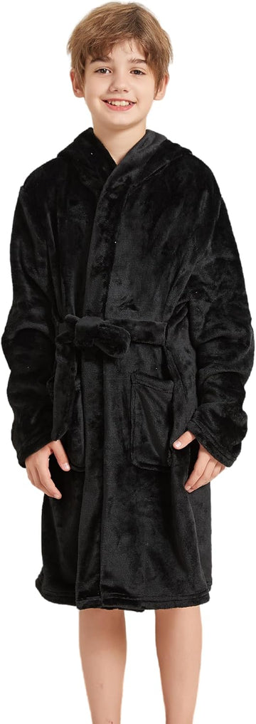 Boys Soft Fleece Robes Plush Hooded Bathrobes Sleepwear for Kids