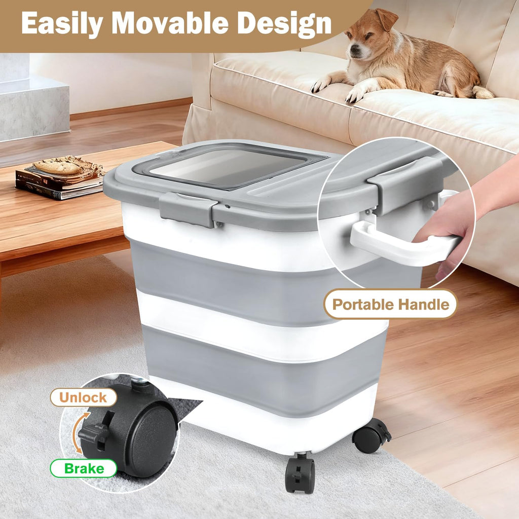 Rice Storage Container 10-40 lb, 25 lb Pet Dog Food Storage Container, Collapsible Airtight Rice Container, Rice