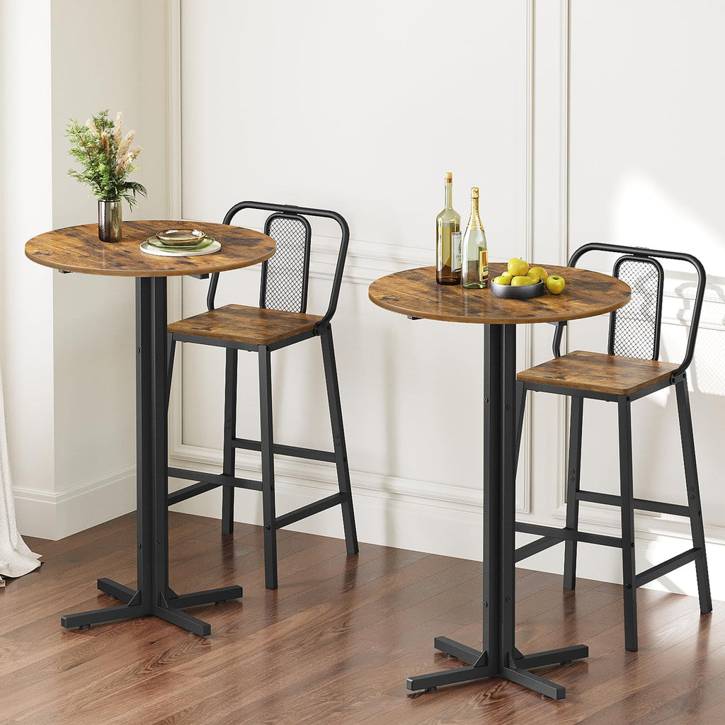 Round Bar Table Set of 2, Counter Height Pub Table, Bar Height Cocktail Table, Versatile Use, Bar, Pub, Cafe, Rustic