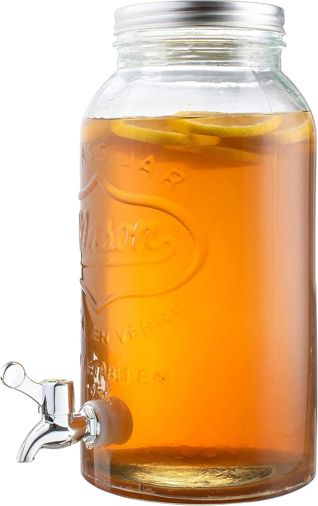 Mason Jar Drink Dispenser with Spigot, 1 Gallon Glass