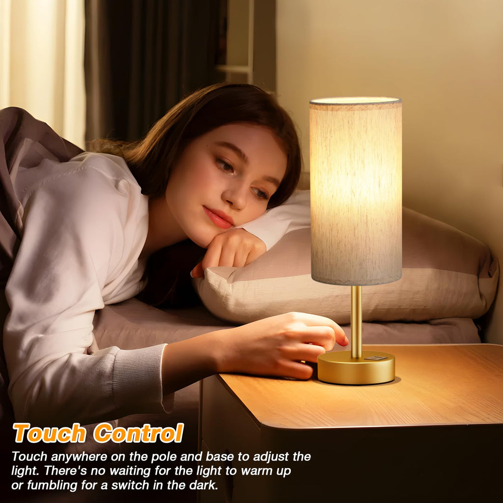Bedside Table Lamp - 3-Way Dimmable Touch Lamp, USB A+C