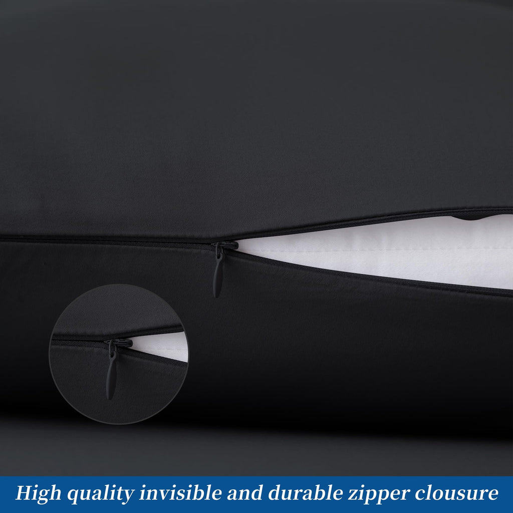 Pillow Cases Queen Size 4 Pcs, 100% Egyptian Cotton 400 Thread Count Sateen Weave Black Pillowcases Queen Size