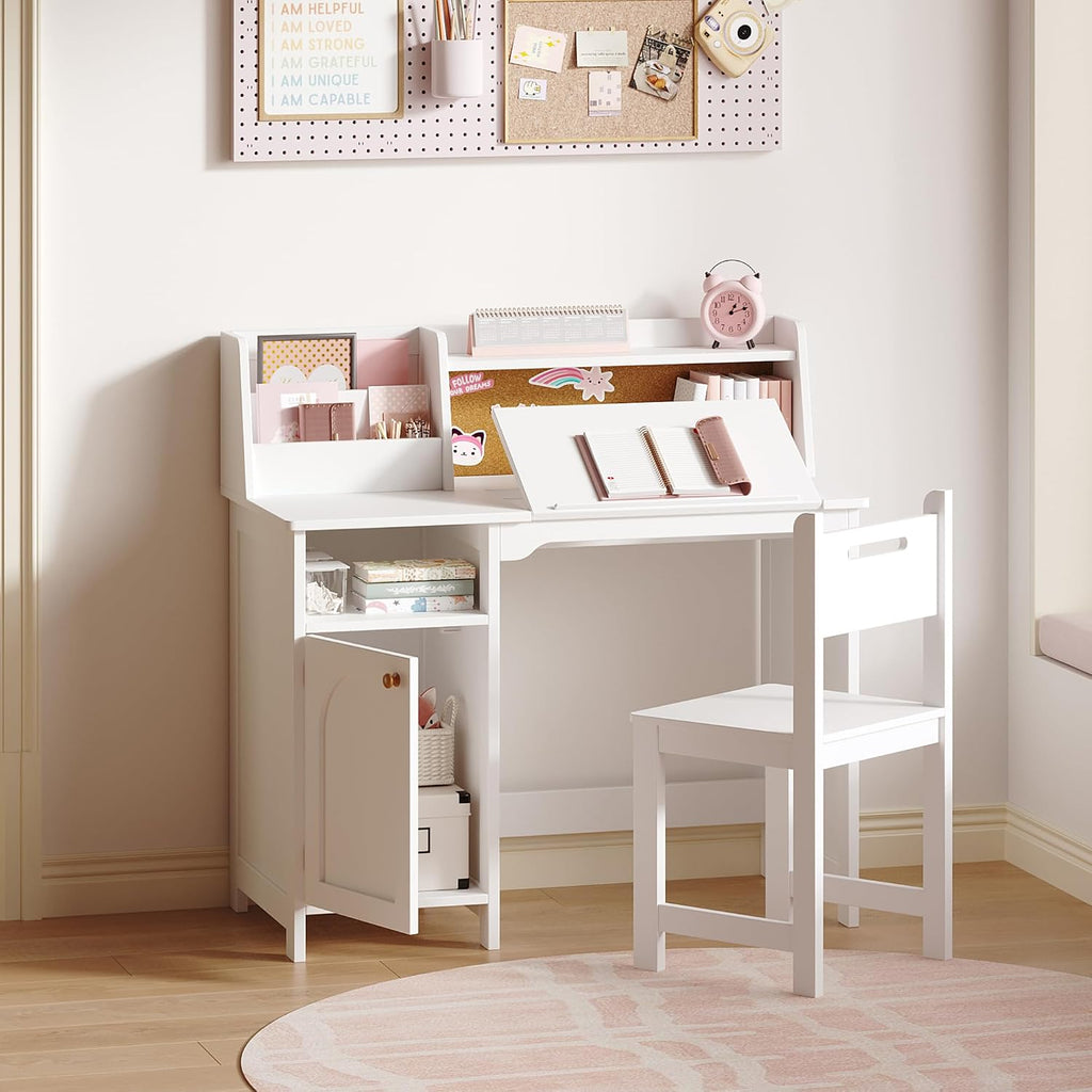 Kids Study Desk and Chair Set with Tiltable Desktop for 3-8 Years