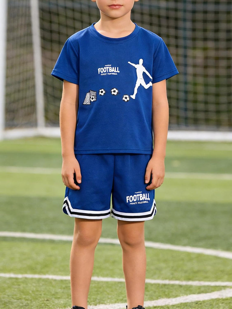 Boys' Active Shorts Set 2 Piece Outfits Short Sleeve T-Shirt and Shorts Summer Activewear Set for Boys