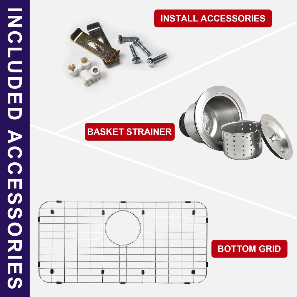 30 Inch Undermount Curved Spacious Single Bowl Kitchen Sink