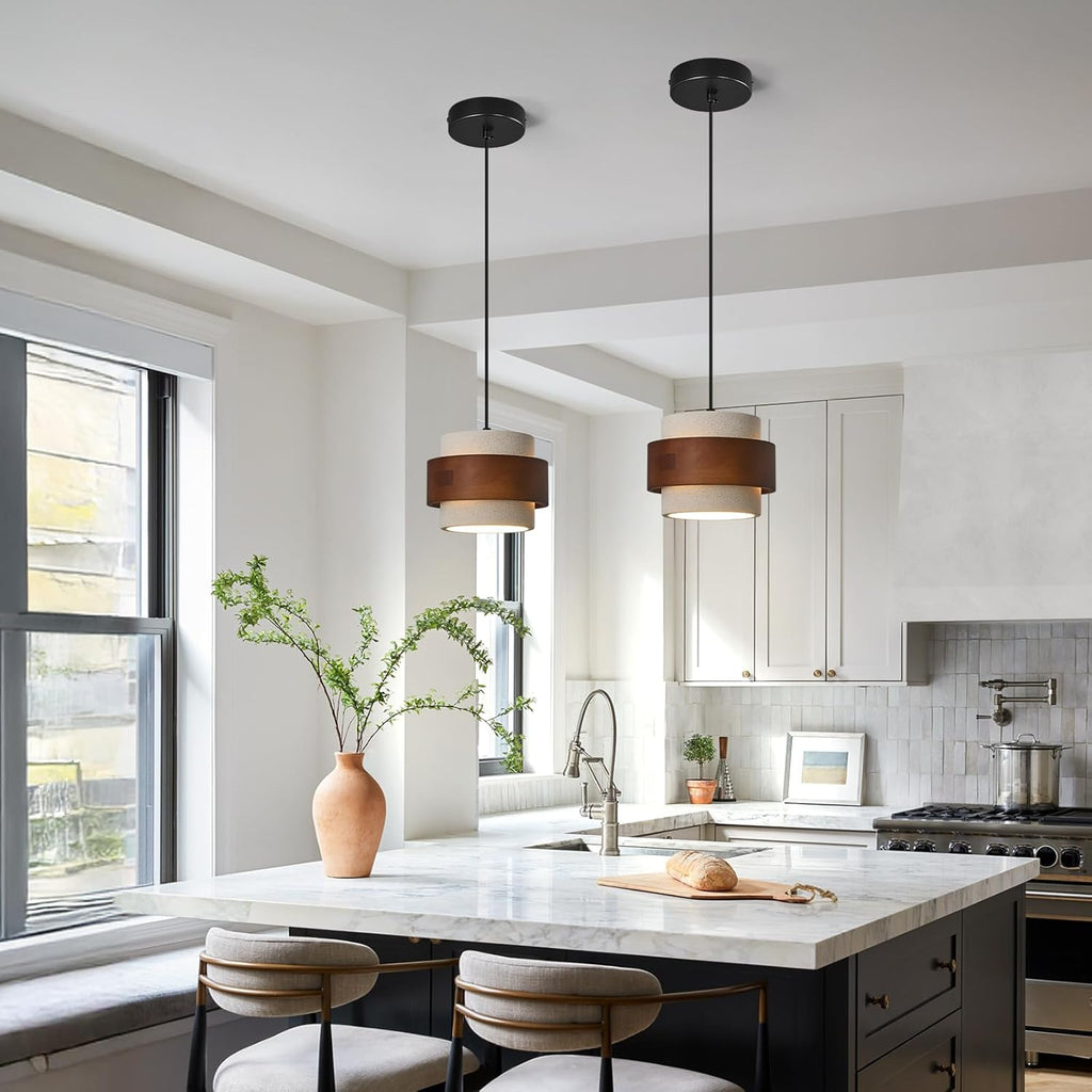 Modern Cement Pendant Light Fixture,Concrete Pendant Lights with Wood Accent,Vintage Farmhouse Chandelier for Kitchen