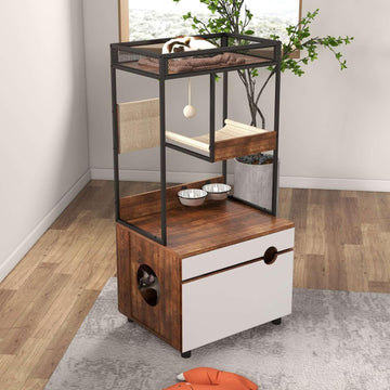 48" Tall Hidden Cat Litter Box Enclosure with Cat Tree Tower, Scratching Pads, and Ample Storage Space, Industrial