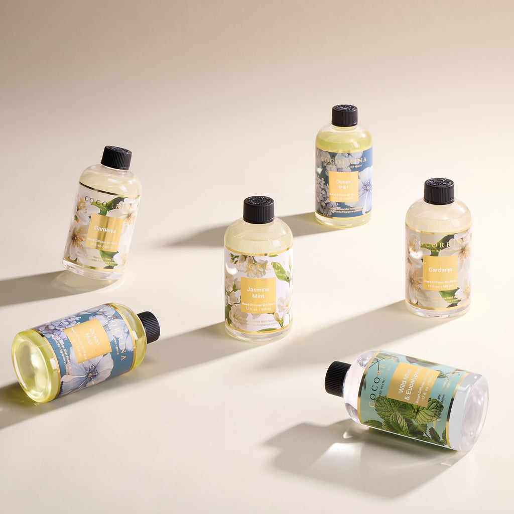 Reed Diffuser Refill Wild Mint & Eucalyptus 17oz (500ml) with 8 Sticks - Premium Long-Lasting Scented Oil, Home