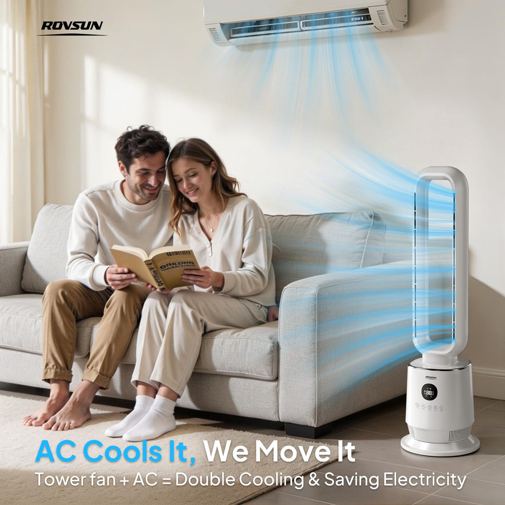 32" Bladeless Tower Fan , Smart Tower Fan with Remote, 90°Oscillating Bladeless Fan with 3 Modes, 3 Speeds & 12H