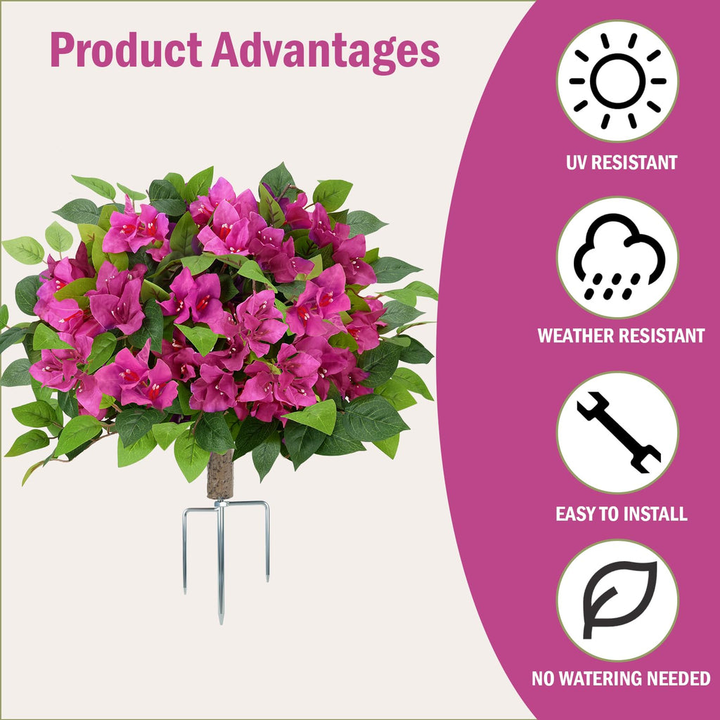 2Pack Artificial Bougainvillea Tree, Red Fake Bushes for Outdoor