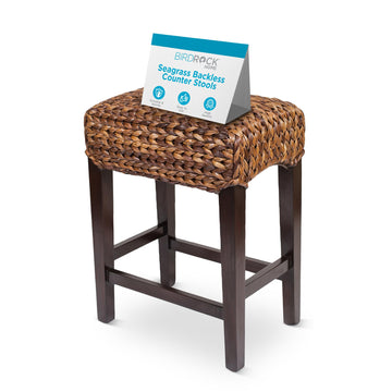 Kitchen Bar Stool with Backless Woven Seat, Espresso, 24.5"