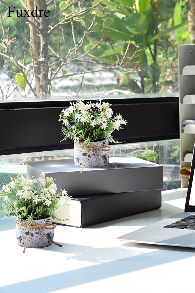 White Small Artificial Plants with 2pcs, Fake Plants Decor