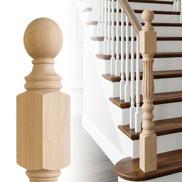 Red Oak Stair Newel Post Solid with a Single Groove Notched Pedestal Newel Wood Balusters for Staircase Interior