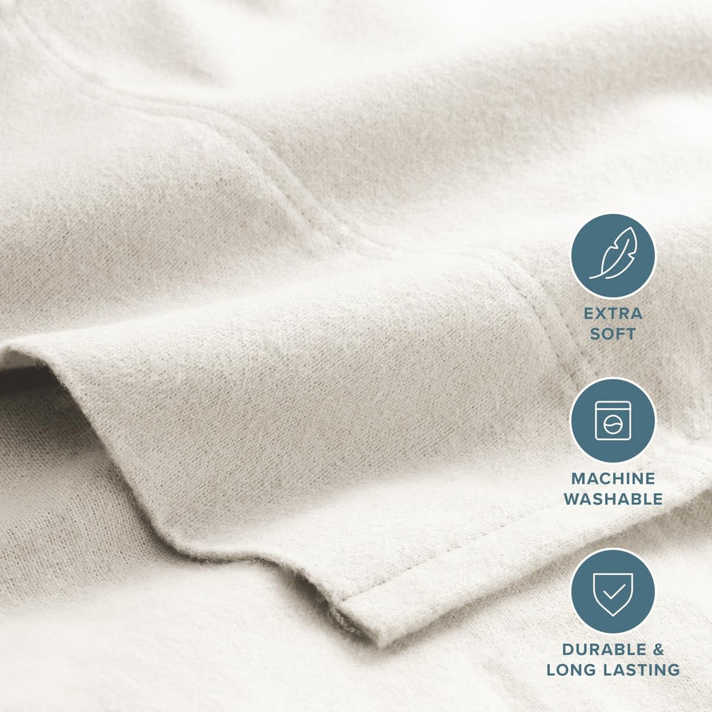 Queen Flannel Sheet Set 100% Cotton (Queen, Cream)