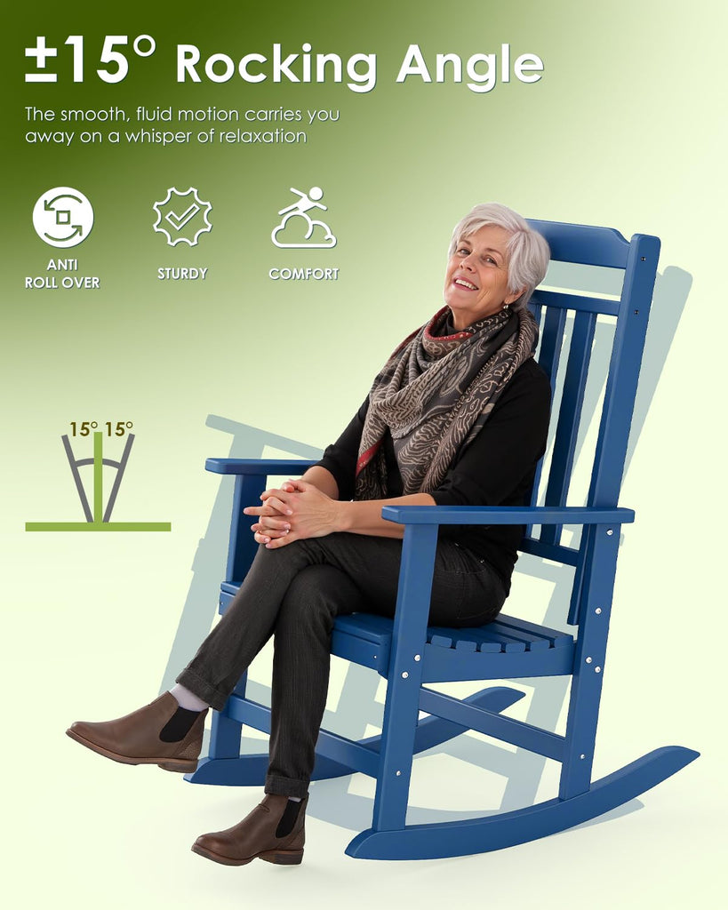 Classic Outdoor-Rocking-Chairs-Set-of-4, HDPE Rocker, Blue