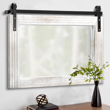 Large Barn Door Mirror with Wood Framed Rectangle Mirrors for Wall Bathroom Vanity Mirror Decorative Farmhouse