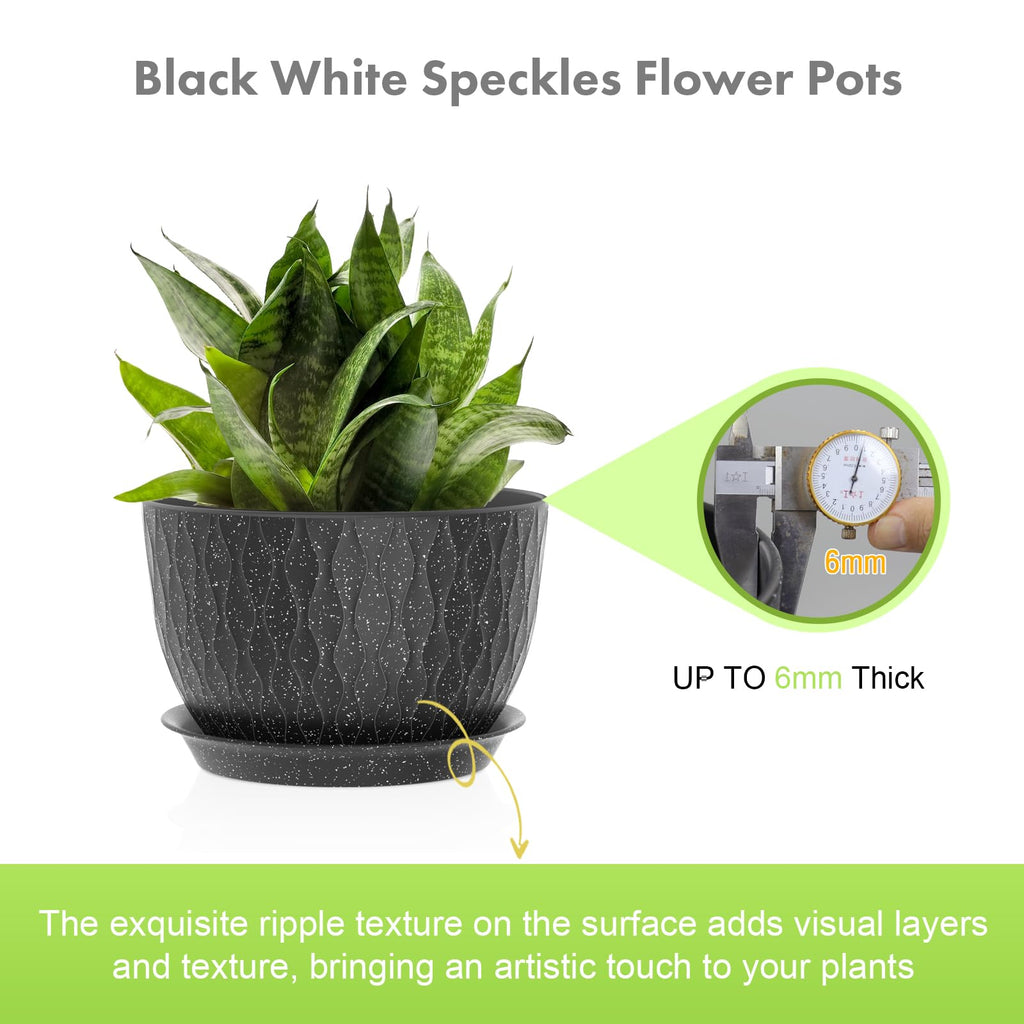 12/10/9 inch Large Flower Pots, 3 Set Big Plant Pots for Outdoor Indoor Plants with Water Ripples, Wide Plastic