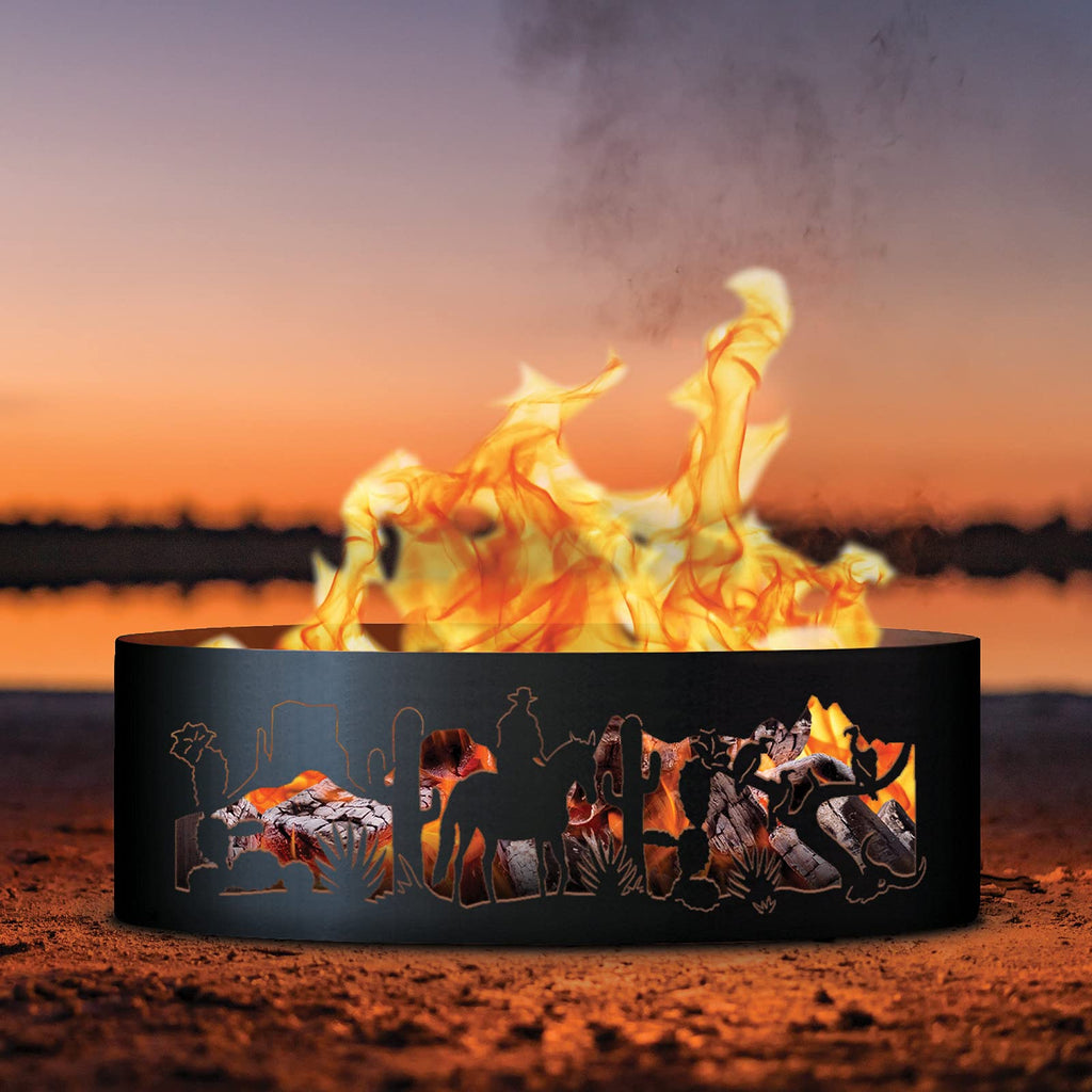 Southwest Unpainted 12 in. Tall 30 in. Diameter Outdoor Fire Ring with Fire Poker - 30 x 30 x 12 in.
