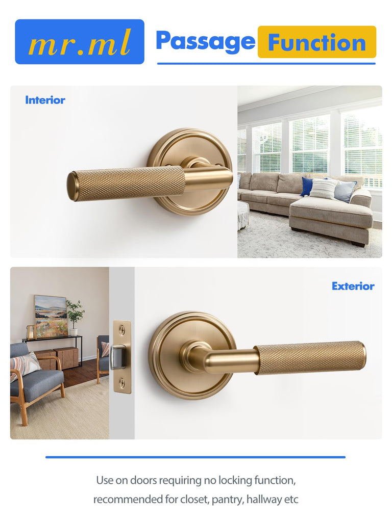 Knurled Door Lever Champagne Bronze Passage Door Handle, 1 Pack