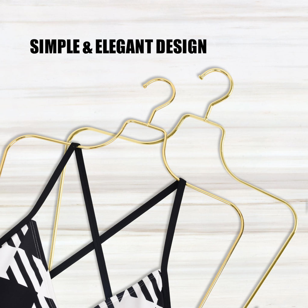 Body Shape Display Clothes Hangers 10 Pack, Luxury Gold Metal Wire Swimsuit and Bikini Hanger, Lingerie Hangers for