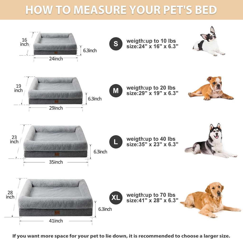 Orthopedic Dog Bed for Large Sized Dogs - Washable Dog Couch Bed with Bolster Sides, Removable Waterproof Cover