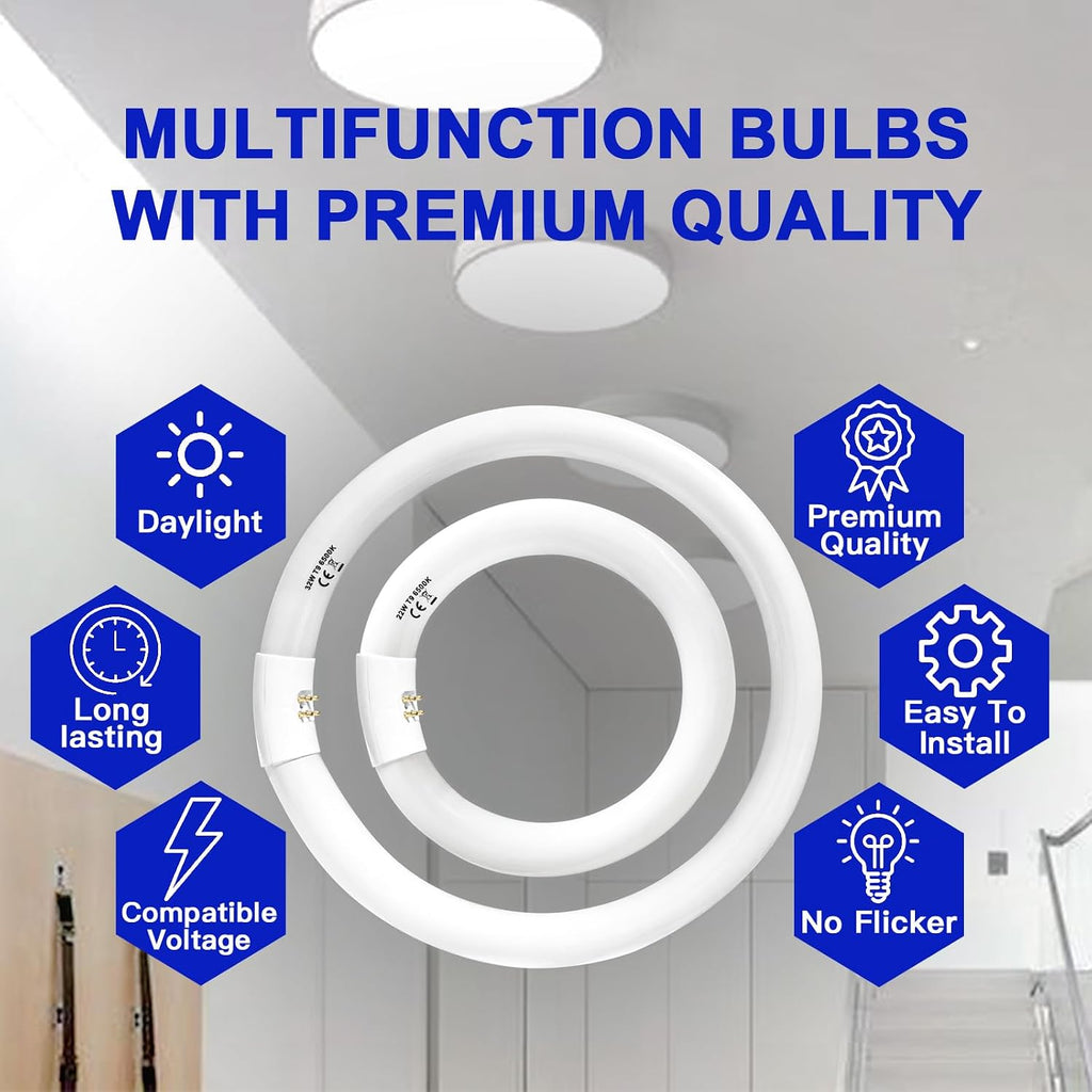 FC8T9 22W and FC12T9 32W Set Daylight, 8 inch T9 22 Watts Circular Light Bulbs, 12 inch 32 Watts Circline Fluorescent