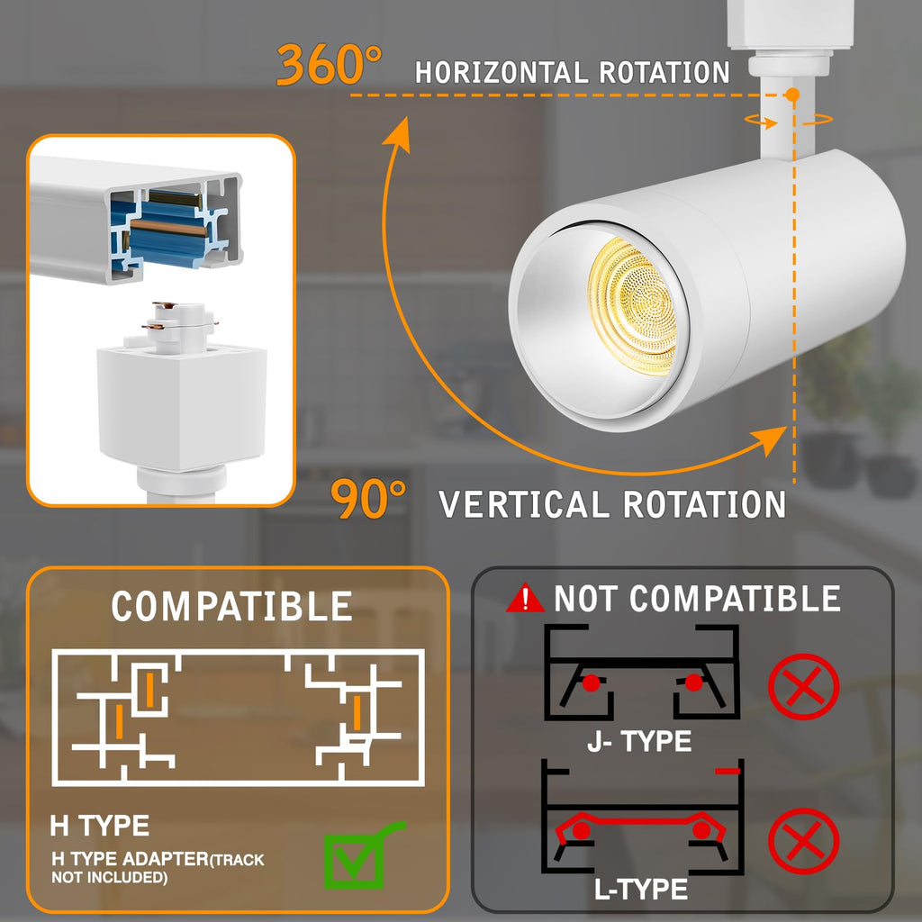 Zoomable 12W LED Track Light Head Dimmable H Track Lighting Remote Control Bright Ceiling Spotlight