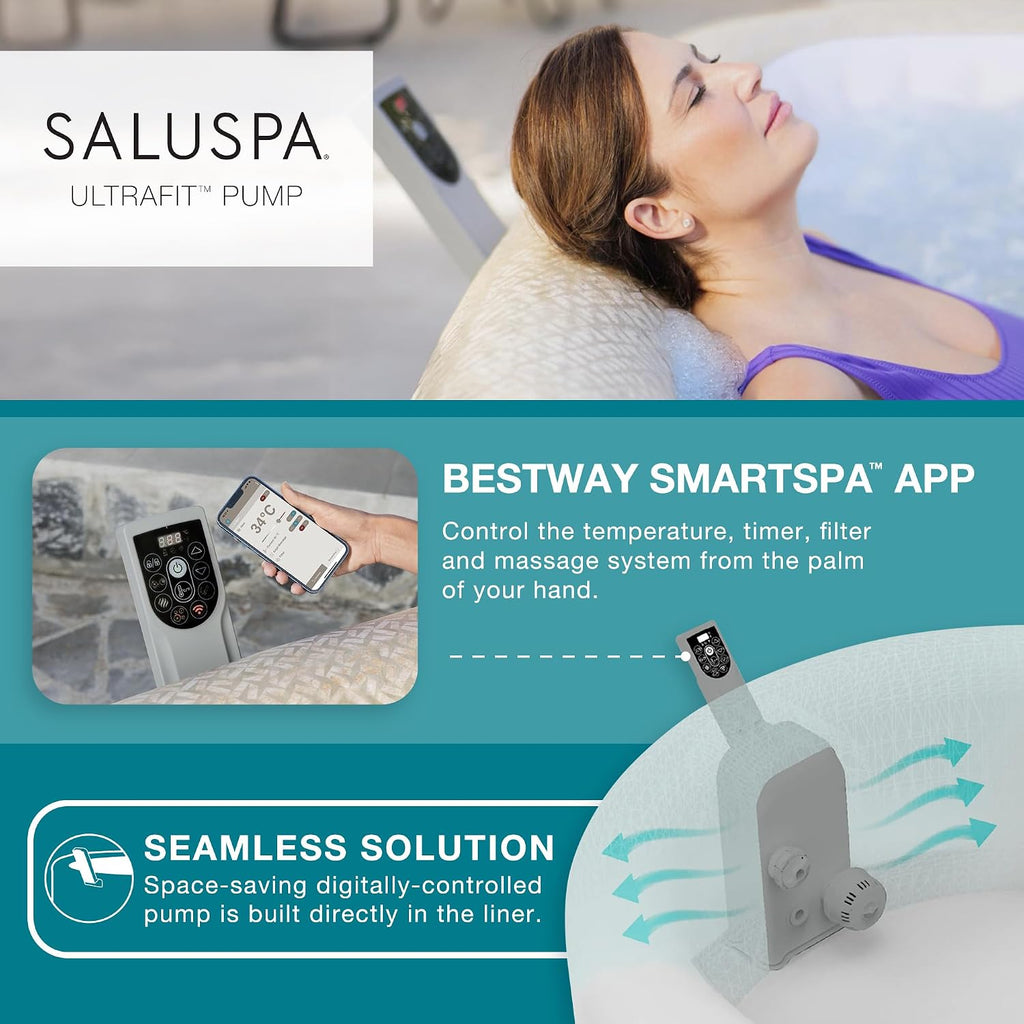 SaluSpa Rome 5 to 7 Person Inflatable Hot Tub, Square Energy-Efficient Portable Outdoor Spa with 180 AirJets, 79" x