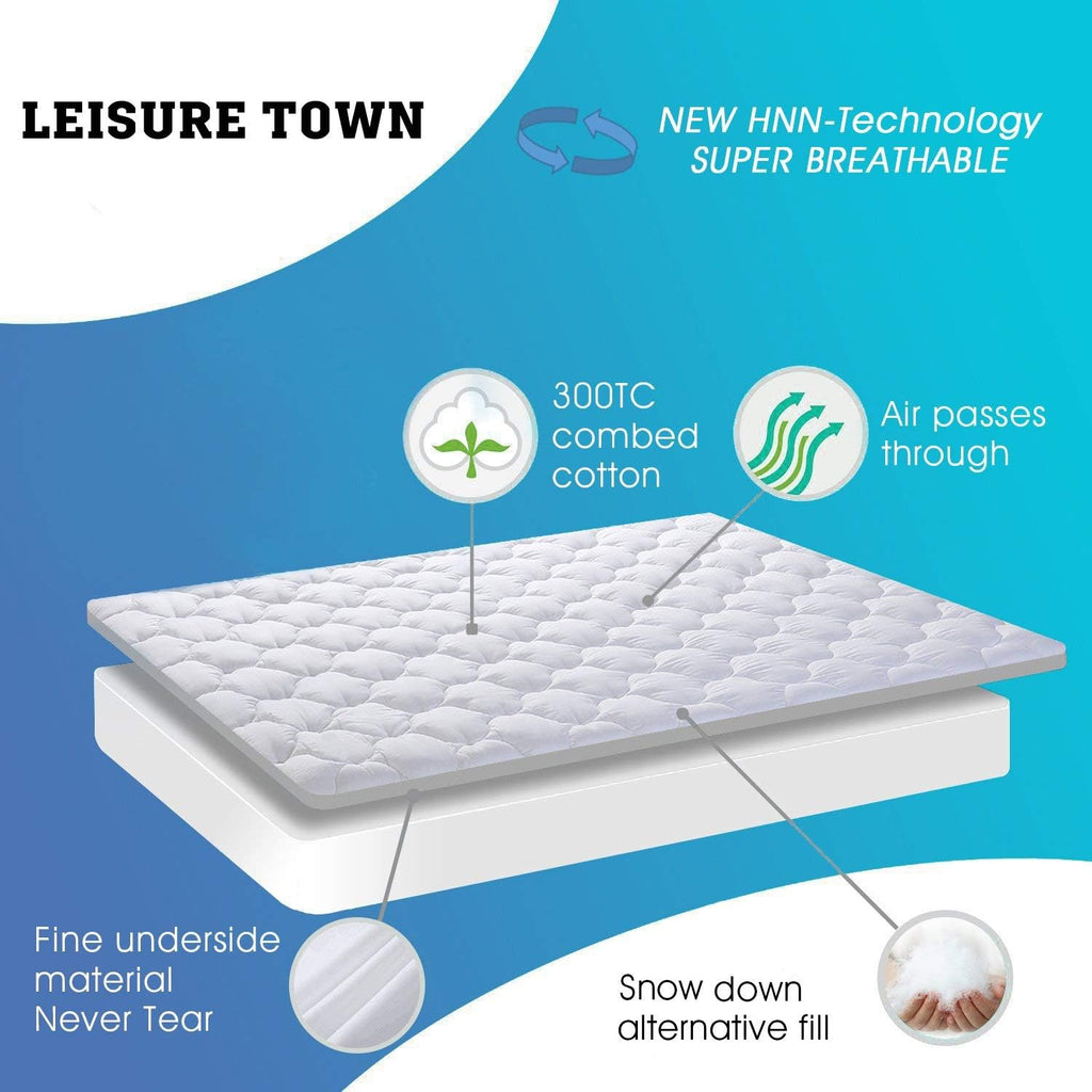 Cotton King Mattress Pad Fitted Quilted Mattress Cover Pillow Top Mattress Topper Cooling Soft Breathable Mattress
