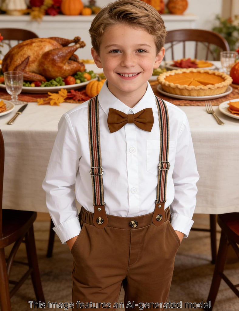 Toddler Boy Suit Baby Dress Outfit, Suspender & Bow Tie