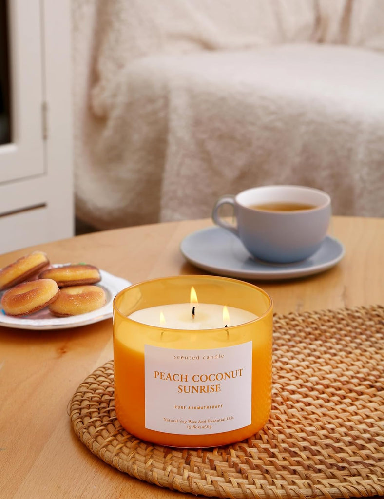 Peach Coconut Sunrise Large 3-Wick Soy Scented Candle, 15.8 oz