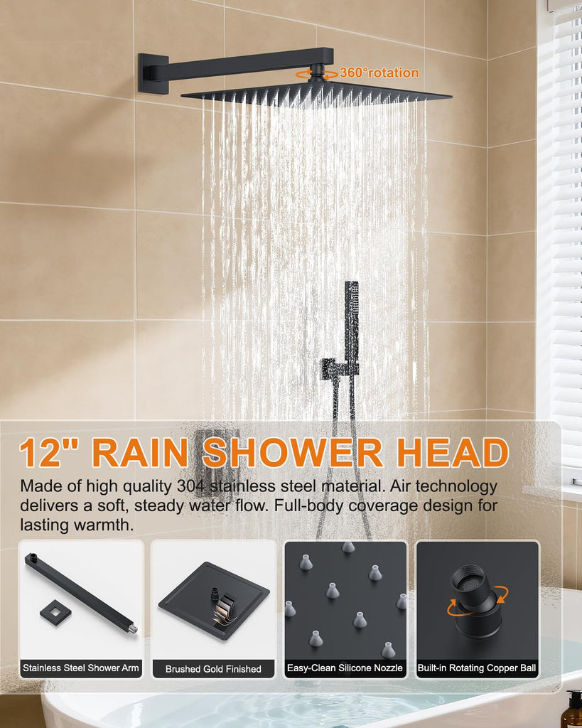 Shower System with Tub Spout, Bathtub Shower Faucet Set Matte Black