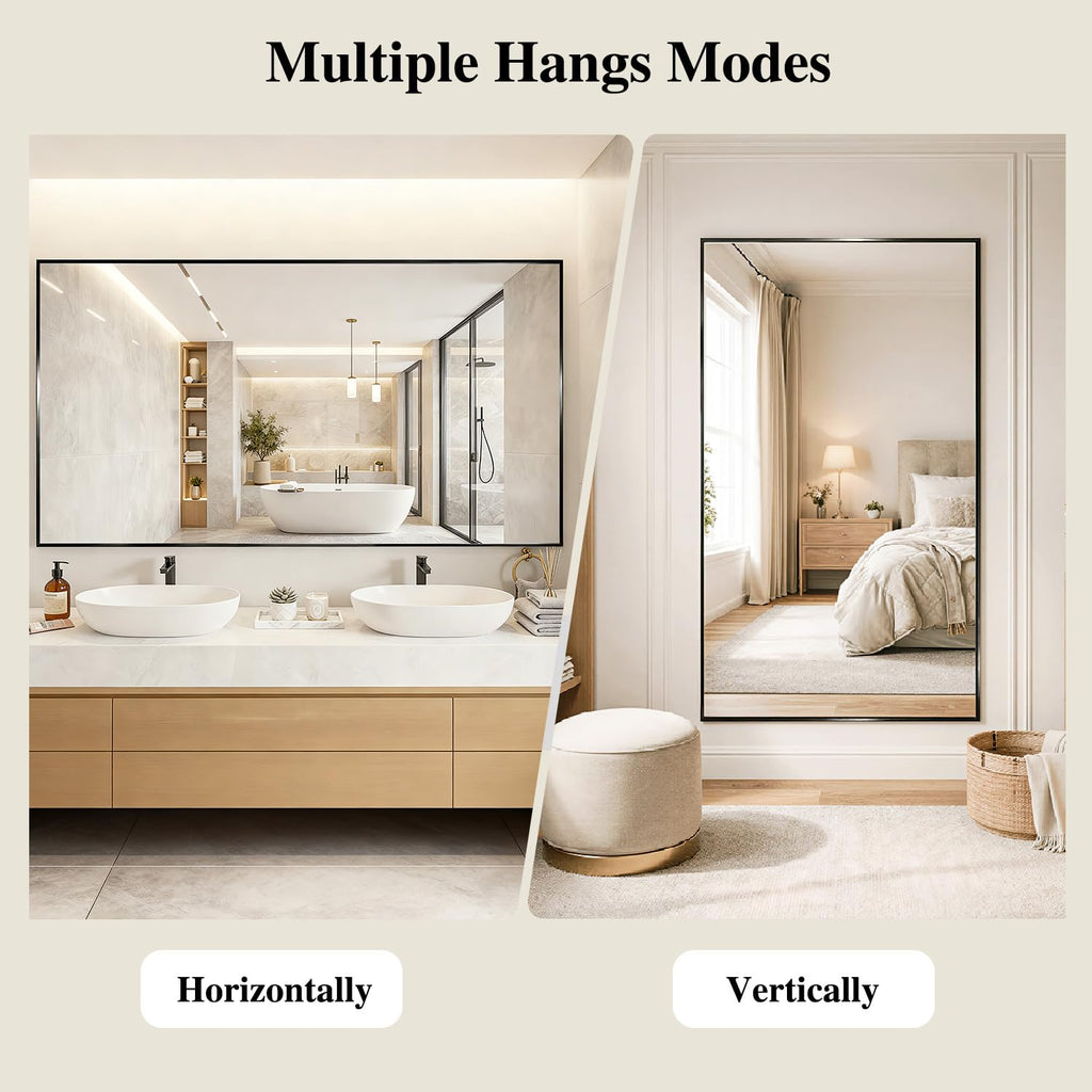 Black Mirrors for Wall, 30x40 Inch Bathroom Mirror, Rectangular Wall Mirror Bedroom Bathroom, Hangs Horizontally or