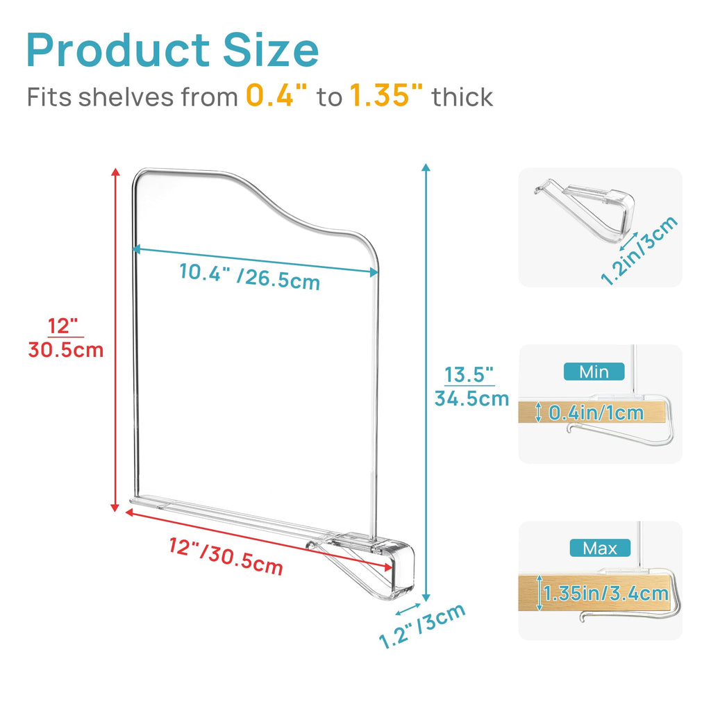 12" Extra Tall x 11.7" Deep Shelf Dividers, 12 Pack