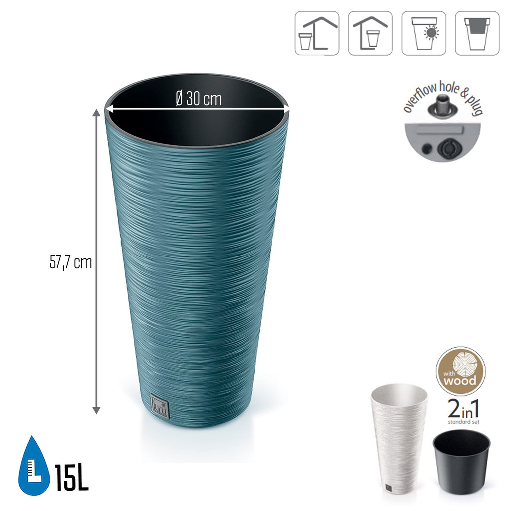 Scandinavian Blue Planter with Reservoir, Furu Collection, 30 x 30 x 57.5 cm, 15 Litre Capacity, 30 x 30 x 57, 5 cm