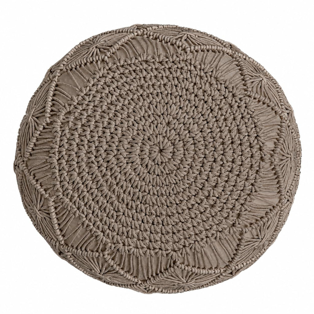 Macrame Pouf Ottoman 20x20x14 Tweed Natural Handwoven Dori Stool