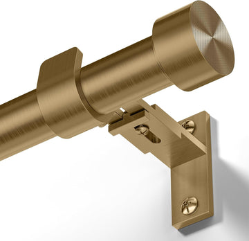 Brass Gold Curtain Rod 34-124 Inch, Brushed Warm Gold 1" Adjustable Long Heavy Duty Curtain Rods for Windows