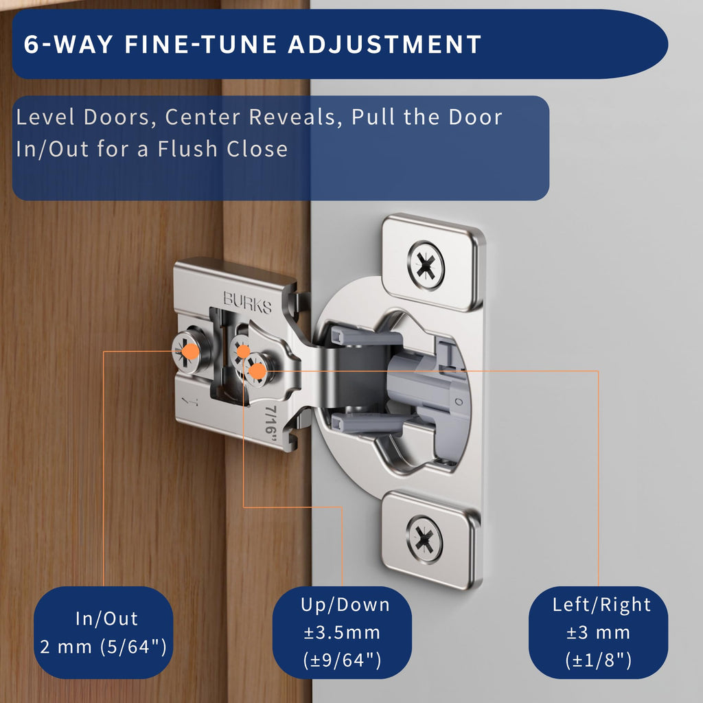 4 Pack 7/16" Overlay Soft Close Face Frame Cabinet Hinges