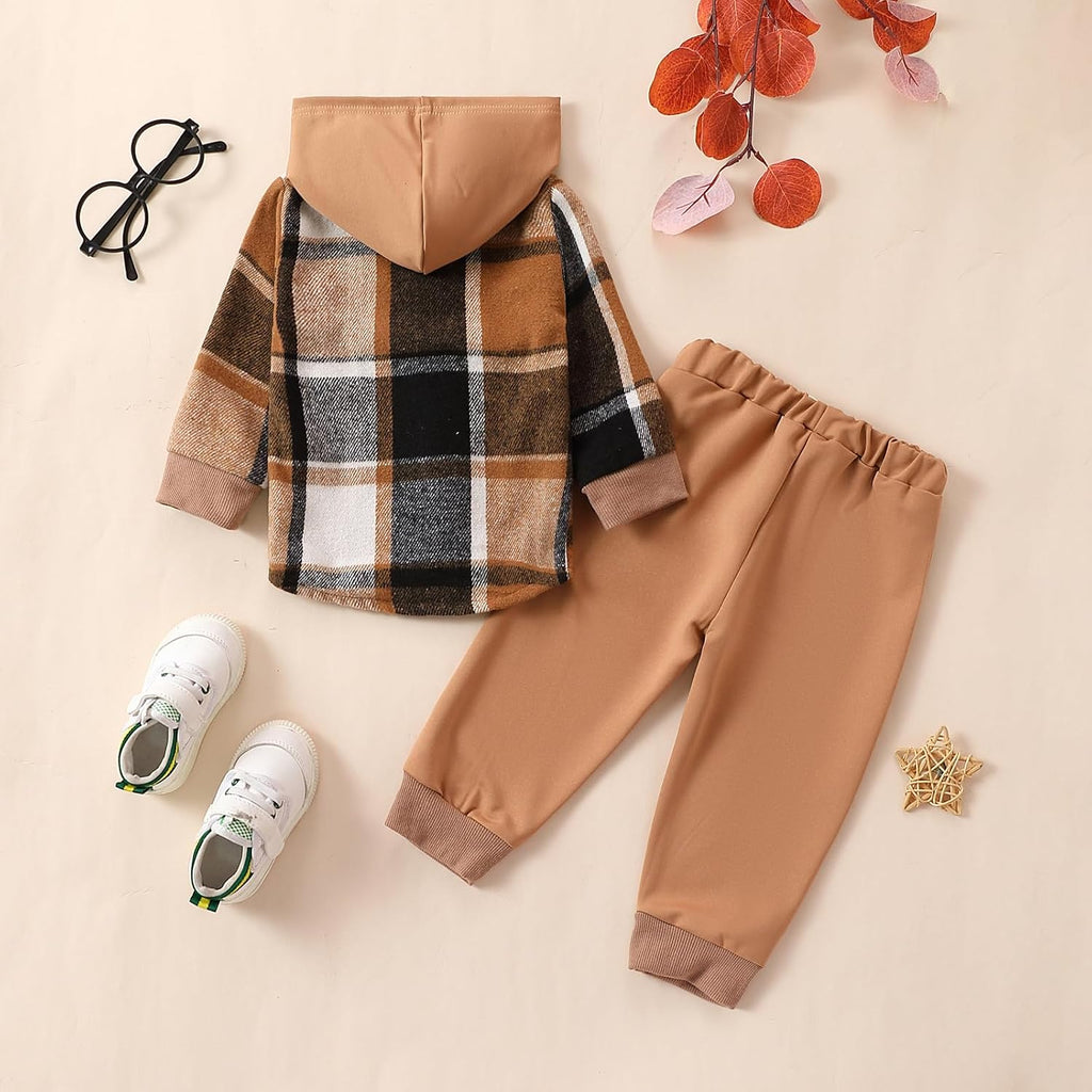 Toddler Unisex Baby Clothes Boys Girls Flannel Shirt Tops Plaid Hoodie Sweatshirt + Sweatpants Fall Winter Outfits