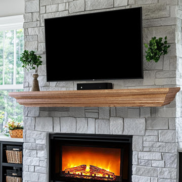 Rustic Fireplace Mantel 72", Solid Wood Floating Shelf, Oak Color