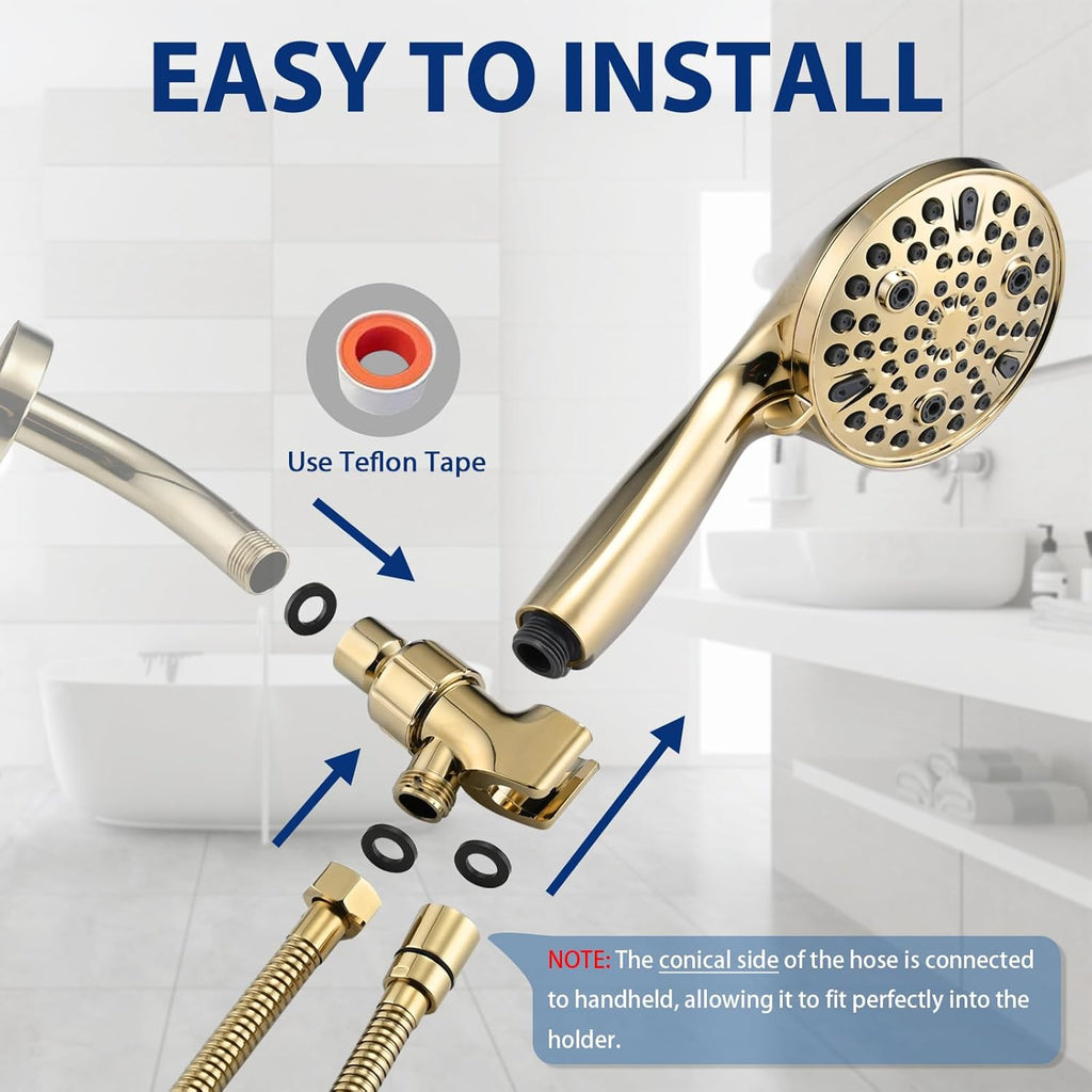 High Pressure 10 Setting Handheld Shower Head, 5" Detachable Showerhead Spray Built-in Power Wash to Clean Tub